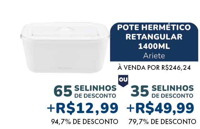 Pote hermético retangular 1400ml - selos e preço com desconto