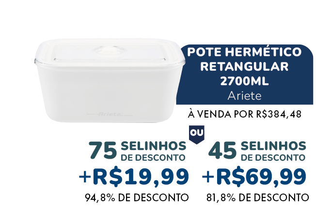 Pote hermético retangular 2700ml - selos e preço com desconto